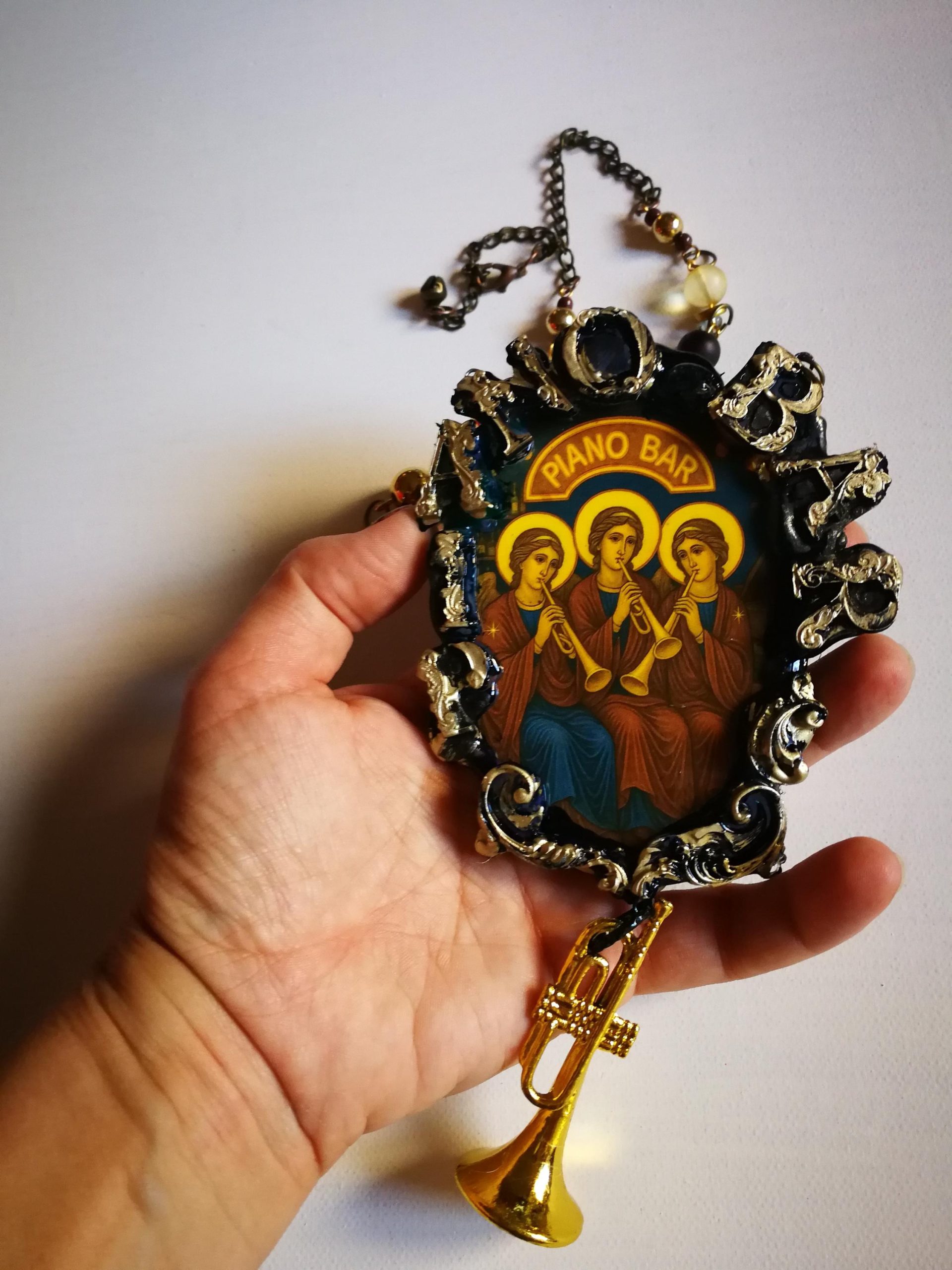 Holy Pop Pendant, Oddities and Curiosities Jewelry Religious Baroque, Icon Necklace Ironic Musical Angel