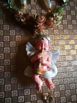 Guardian Angel, Religious Baroque Winged Archangel Pendant, Necklace Jewelry Flower Charm Celestial Cherubim Seraphim