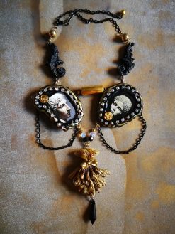 Greek Statue, Baroque Sicilian Massive Necklace, Rococo Pendant Assemblage, Luxury Jewelry Greece Antique