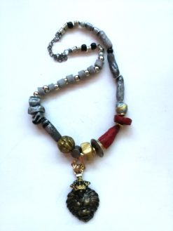 Lion Pendant, Designer Jewelry Sculptural Statement Big Bold Chunky Necklaces Golden Crown Wild Animal