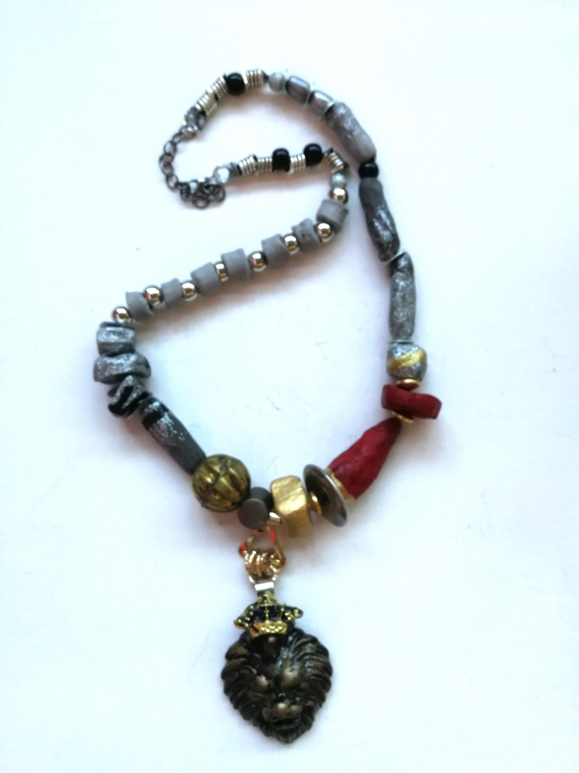 Lion Pendant, Designer Jewelry Sculptural Statement Big Bold Chunky Necklaces Golden Crown Wild Animal