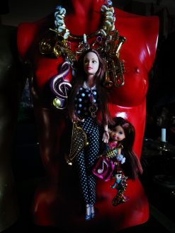 Doll Necklace, Music Teacher Assemblage Jewelry Statement Pendant, Extravagant Futuristic Luxury Glamour Charm
