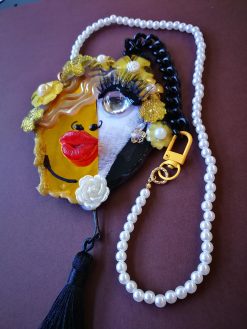 Happy Face Pendant, Brutalist Chunky Portrait, Mirror Eye Lips Pop Art Statement Jewelry Charm
