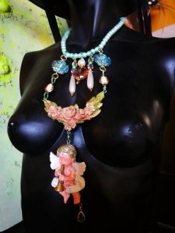 Guardian Angel, Religious Baroque Winged Archangel Pendant, Necklace Jewelry Flower Charm Celestial Cherubim Seraphim