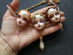 Belle Epoque 1900 Doll Head Jewelry, Art Deco Statement Sculptural Collar Charm Vintage Charleston