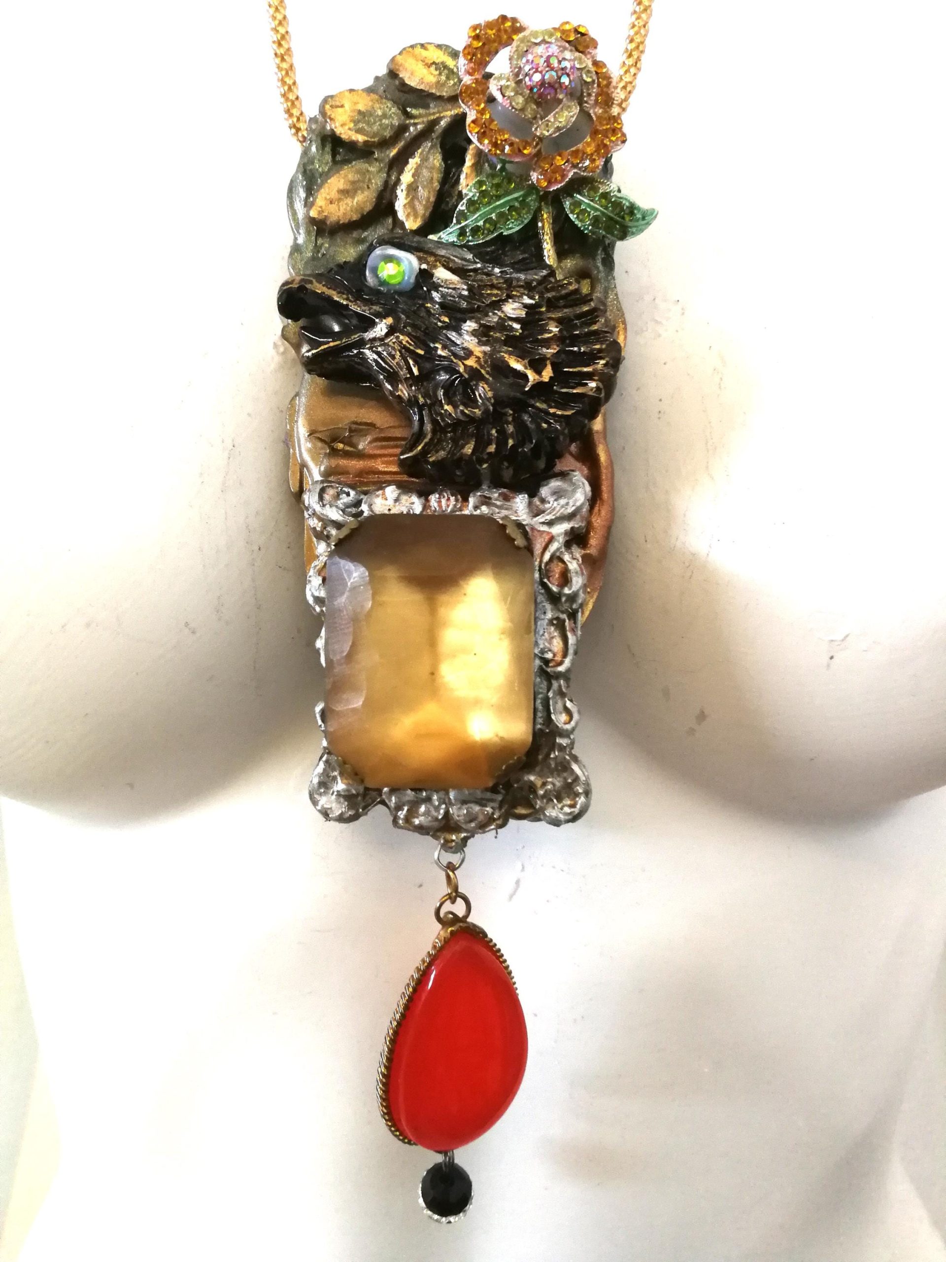 Luxury Jewelry, Eagle Necklace Pendant, Vulture Charm Jewellery Bird, Locket Flower Cubic Zirconia Stone