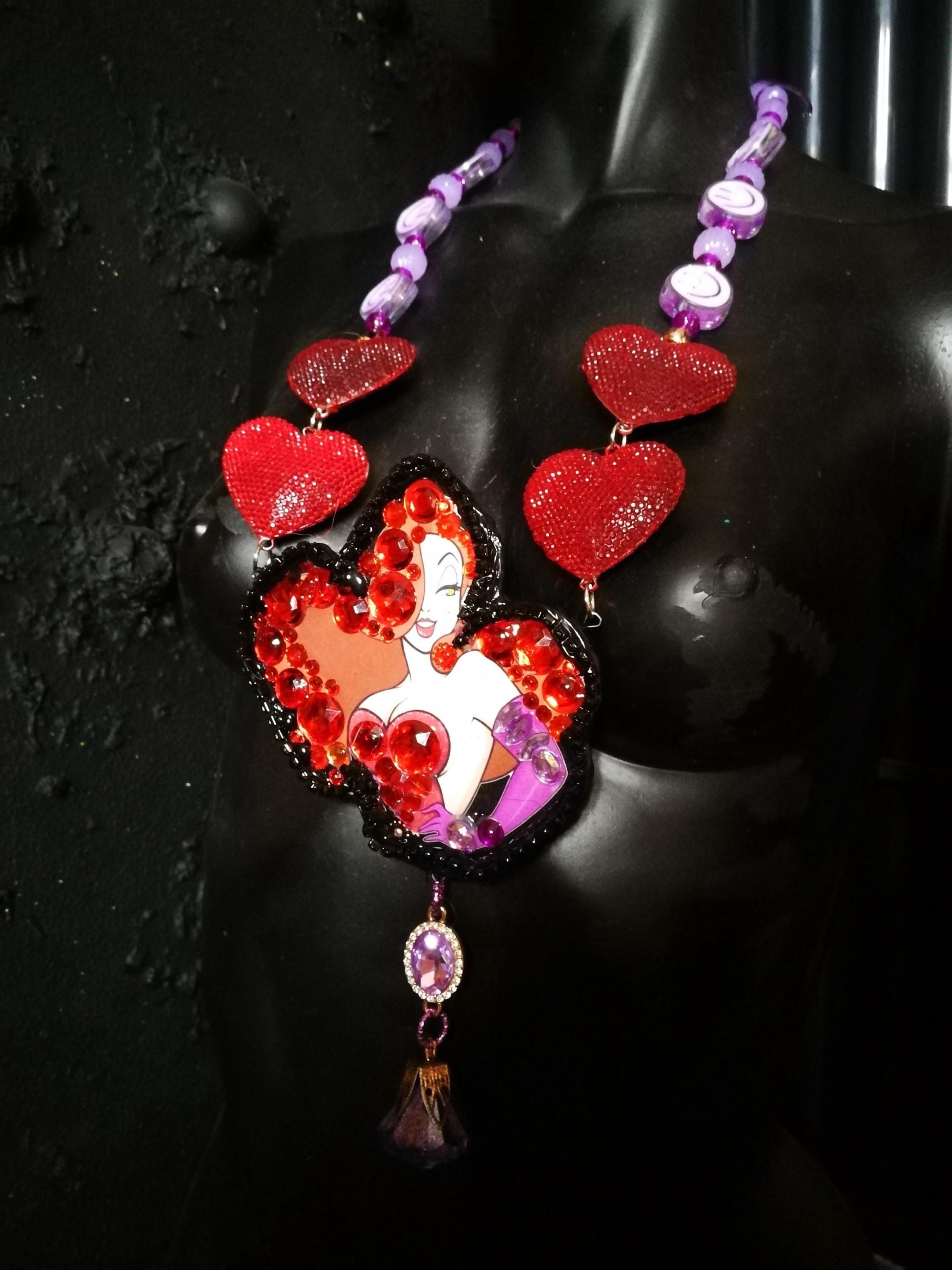 Jessica Rabbit - Big Bold Chunky Necklaces, Statement Cartoon Jewelry, Hollywood Icon Whimsical Heart Pendant