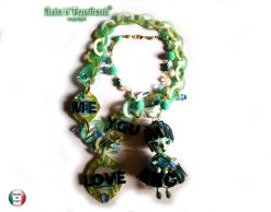 Statement Jewelry, Alphabet Anime Doll Assemblage Necklace, Layered Lariat Jewellery, Bold Chunky Letter Pendant
