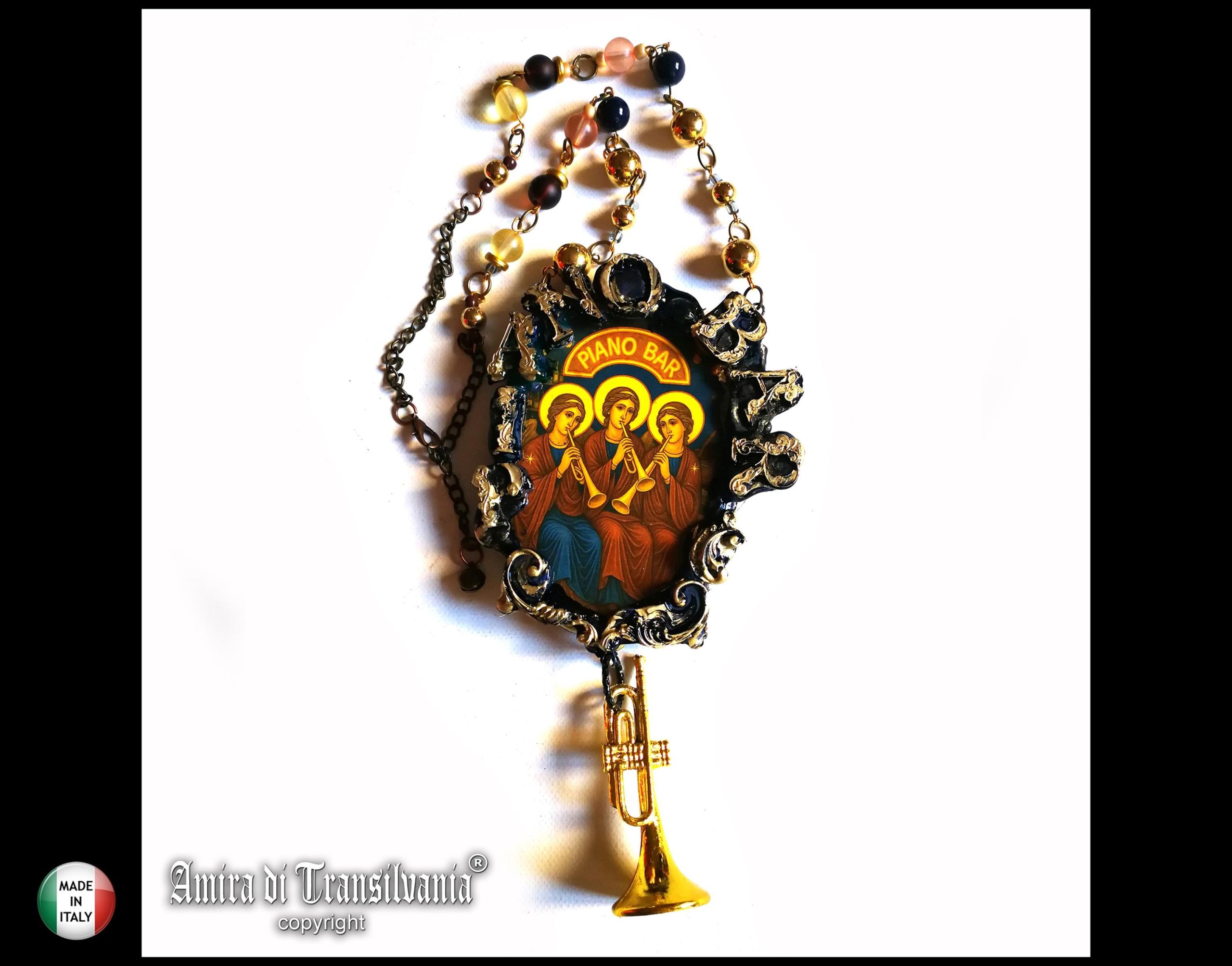 Holy Pop Pendant, Oddities and Curiosities Jewelry Religious Baroque, Icon Necklace Ironic Musical Angel