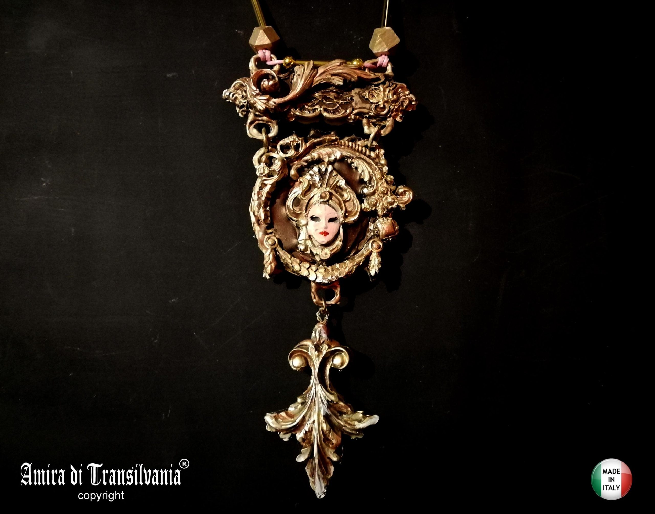 Venetian Mask Pendant, Sculptural Baroque Theatre Charm, Rococo Statement Massive Costume Jewelry OOAK Luxury