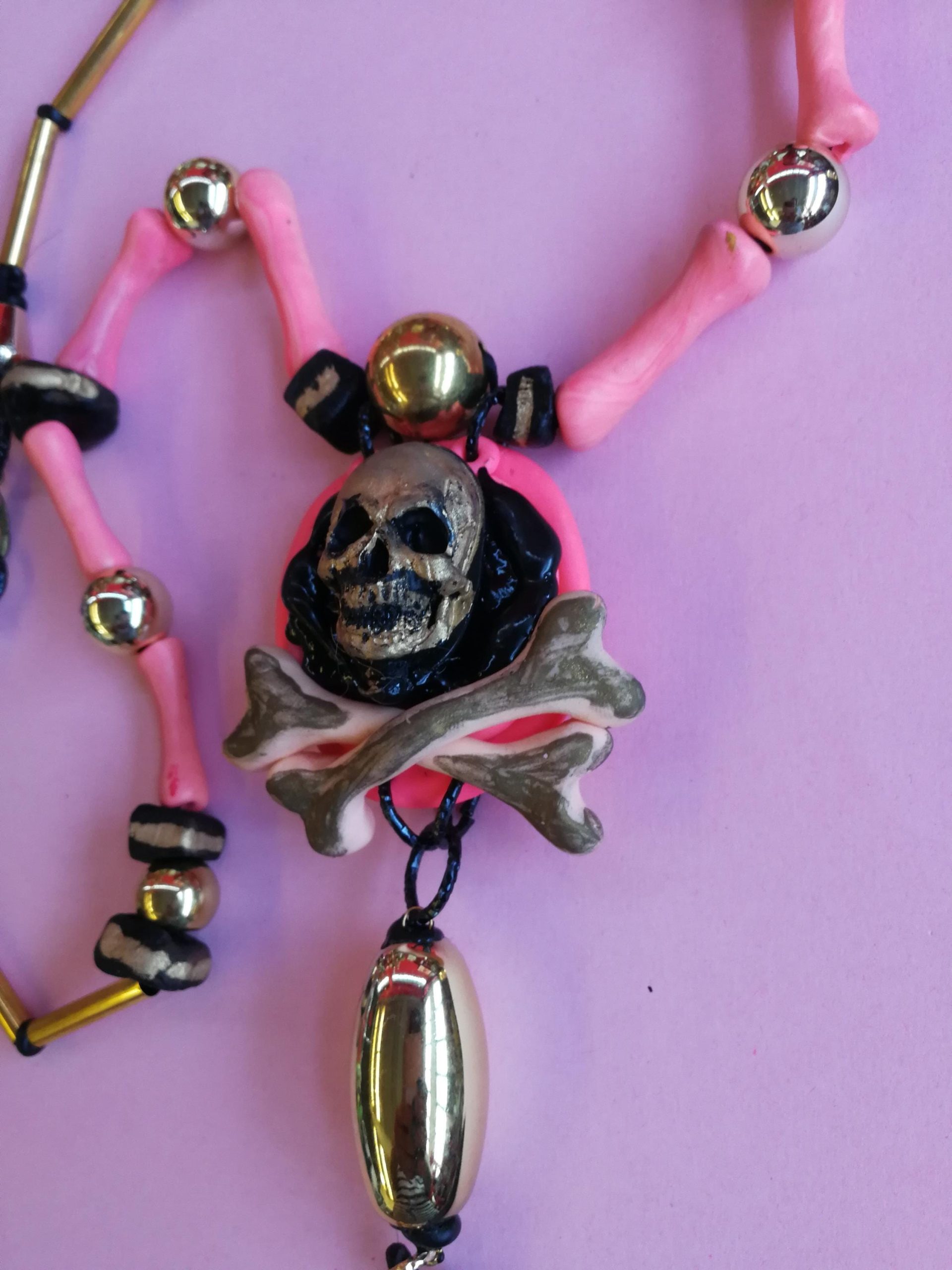 Mexican Necklace, Ethnic Glamour Whimsical Skull & Bones Pendant, Boho Quirky Oddities Jewelry Charm