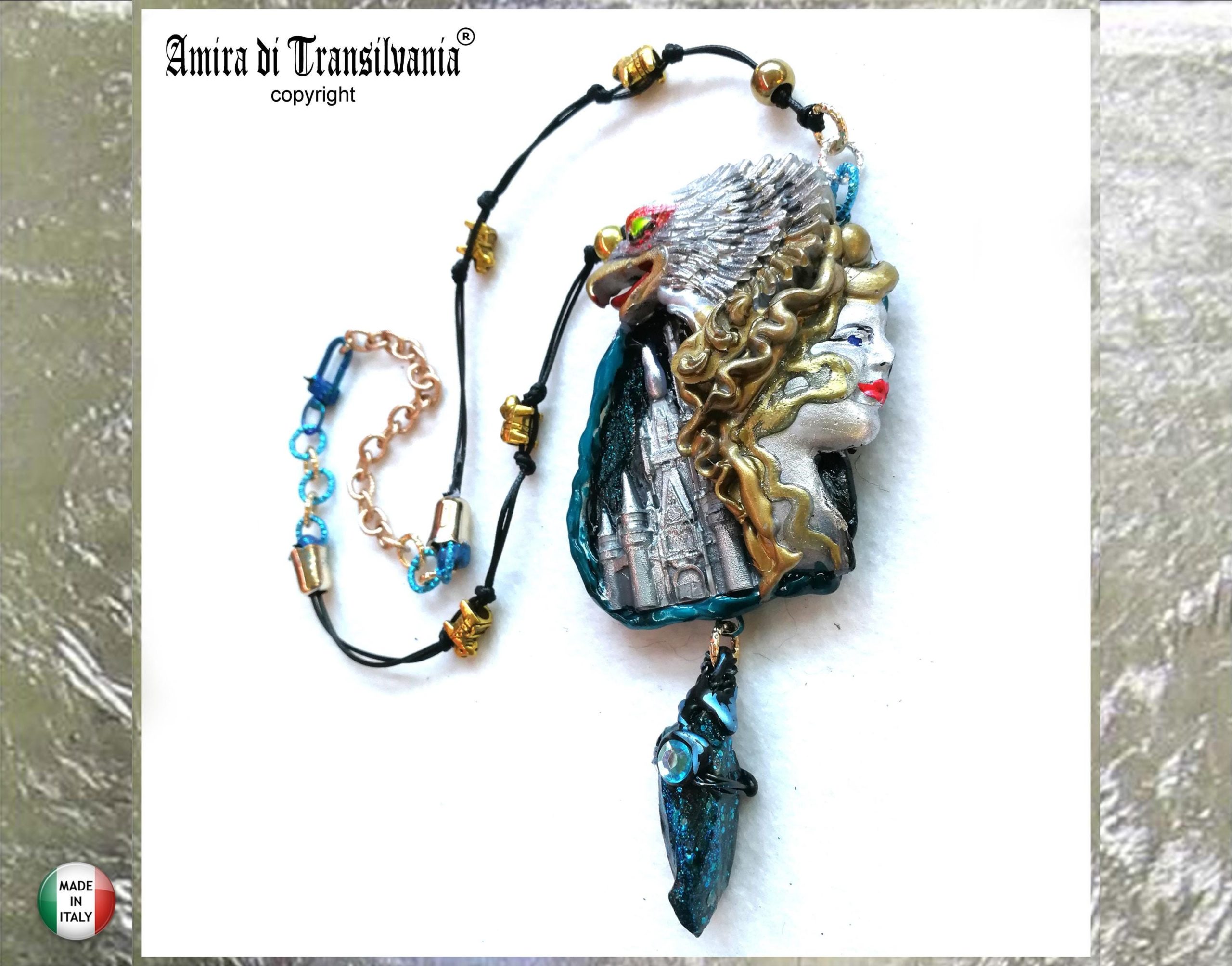 Silver Eagle Pendant, Statement Necklace Vulture Wild Bird Jewelry, Viking Castel Raw Stone Charm