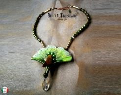 Eagle Bird Necklace, Art Deco Chunky Pendant, Statement Fan Leaf Nature Jewelry Crystal Charm