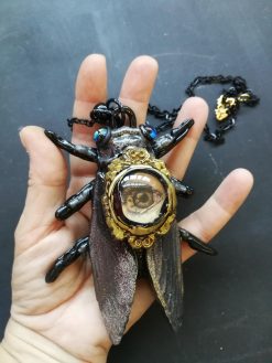 Cicada Pendant, Gothic Style Necklace Insect Fly Jewelry, Nocturnal Dark Jewel Handmade Jewelery Sculpture
