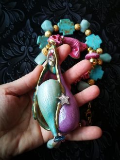 Turquoise Jewelry Gemstone, Puka Shell Luxury Necklace, Nautilus Pendant Seashell Natural Sea Conch & Cowrie