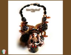 Tribe Designs, Extravagant Wild Life Doll Pendant, Designer Jewelry Chunky Necklace Charm, Folk Collar