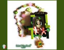 Assemblage Necklace, Vintage Portrait Pendant, Cameo Crystal Beads, Artist Doll Charm Statement Jewelry