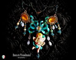 Baroque Jewelry, Guardian Angel Statement Sculptural Pendant, Necklace Celestial Cherubim Seraphim Flake Bow Charm