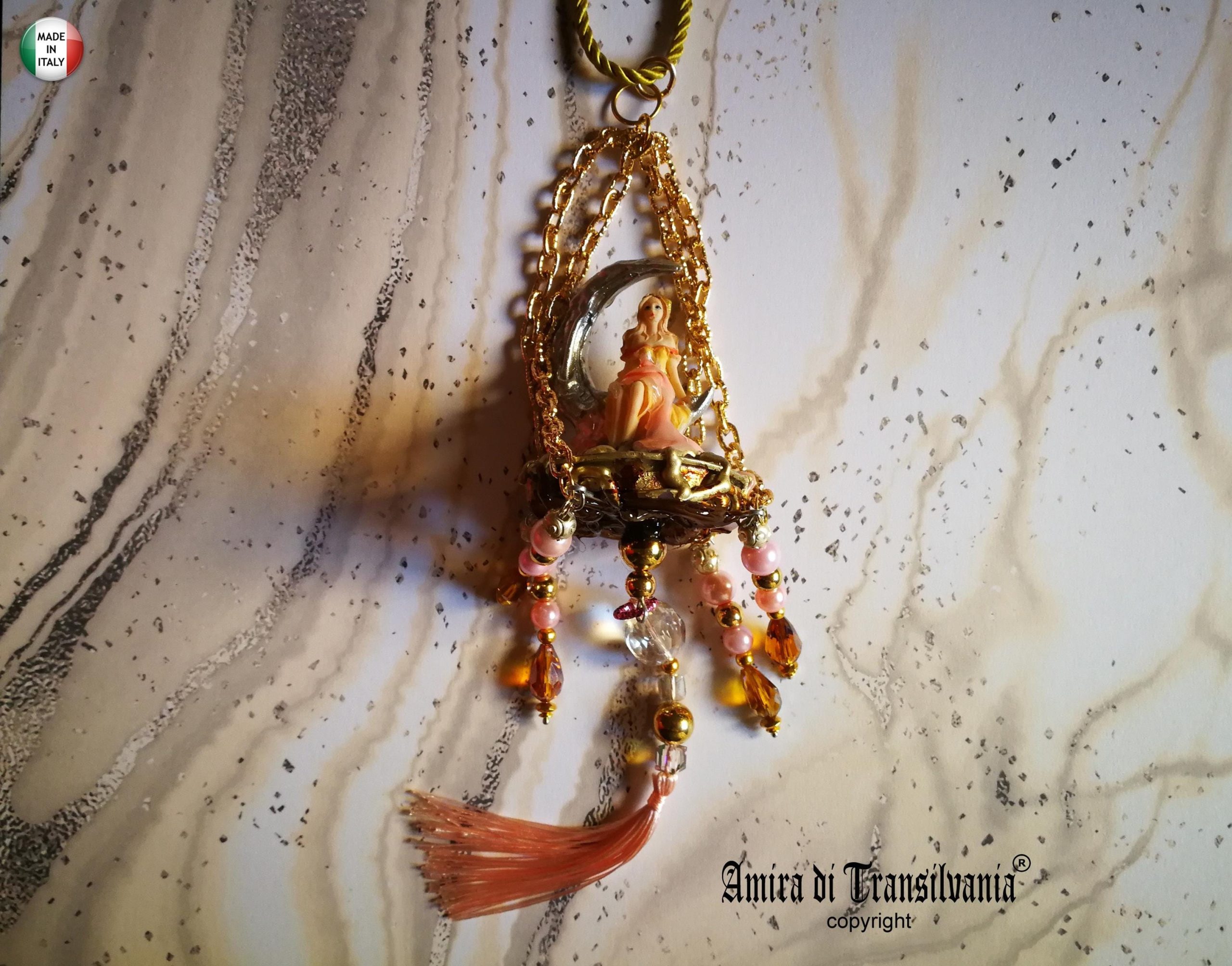 Fairy Garden Jewelry, Mythical Creature Fairies Tale, Little Doll Pendant, Moon Necklace Elegant Bib