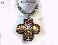 Four Leaf Clover Necklace, Silver Cross Mirror Choker, Jewelry Crystals Victorian Gothic Vintage Strass