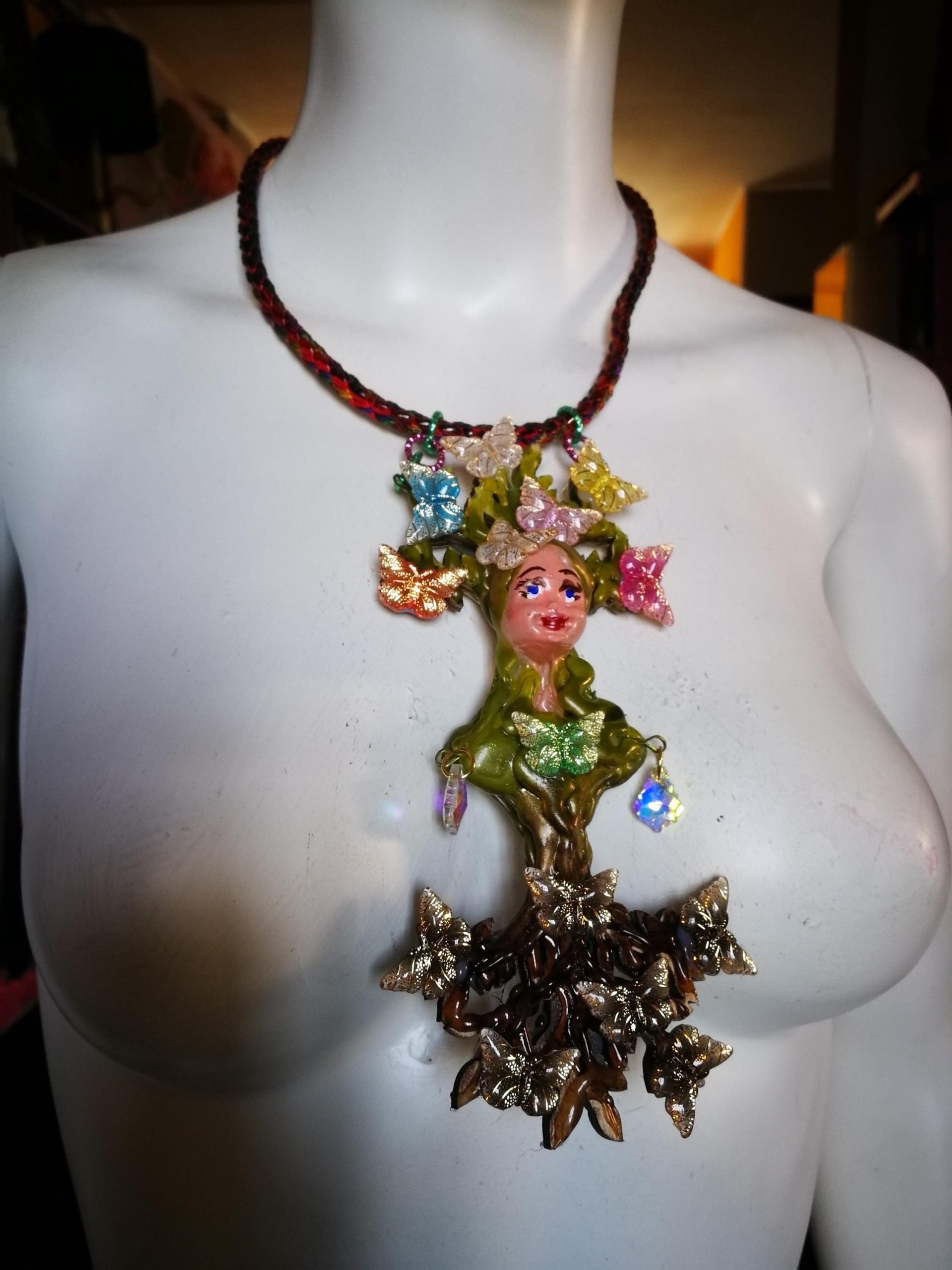 Tree of Life, Statement Nature Jewelry Art Nouveau Pendant, Butterfly Liberty Style Yggdrasil Charm