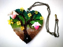 Tree of Life Necklace, Belle Epoque Jewelry, Art Nouveau Heart Sculpture Pendant Love Bird Yggdrasil