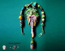 Designer Jewelry, Chunky Beaded Pendant Forest Spirit Guide, Wizard Little People, Locket Necklace Charm