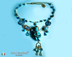Baroque Jewelry, Guardian Angel Winged Archangel Pendant, Rococo Necklace Turquoise Jewellery, Celestial Charm Cherubim