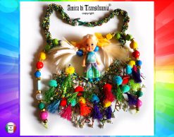Designer Jewelry, Chunky Necklace Charm Pendant, Extravagant Boho Doll Folk Collar Bib Folkloric Assemblage