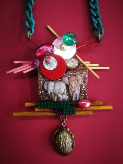 Sculpture Jewelry, Vintage Bakelite and Celluloid Assemblage Necklace, Elephant Abstract Design Chunky Jewel Chain