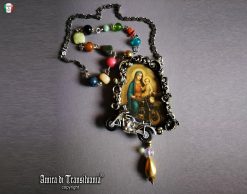 Holy Pop Jewelry, Ironic Vibes Religious Baroque Style, Orthodoxe Icon Necklace, Madonna with Child Motocycle Pendant
