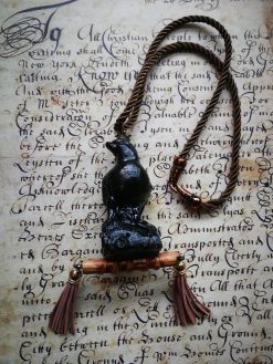 Blackbird Pendant Sculptural Gothic Necklace, Natural Wooden Tree Branch Tassel Charm Statement Boho Jewelry