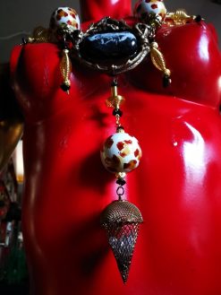Haute Couture Necklace, Onyx Leopard Tibetan Brass Beaded Chest OOAK Luxury Statement Sculptural Jewelry