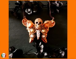 Luna Moth Necklace, Jewelry Love Never Fails, Lunar Butterfly Sugar Skull, Gothic Jewel Necklace Elegant Pendant