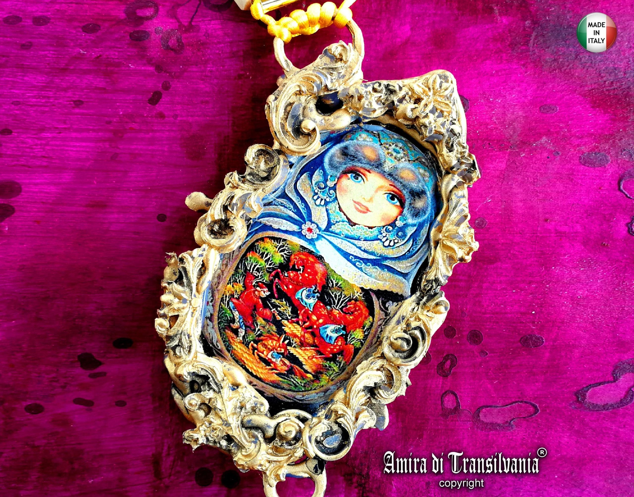 Matryoshka Dolls, Polymer Clay Sculpture Jewelry, Traditional Folk Regional Necklace, Russian Folkloric Pendant Charm