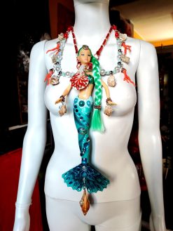 Siren Mermaid, Extravagant Jewelry Futuristic Doll Fish, Bib Pendant Seashell Conch Shell Coral Charm