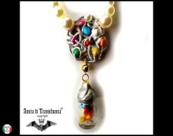 Pendant Necklace Gemstone, Boho Couture Rope Amulet, Modernist Minimalist Designer Jewelry, Pearl Charm Locket