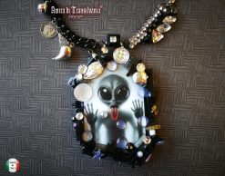 Futuristic Necklace Alien, Avant-garde UFO Jewelry, Area 51 Extraterrestrial E.T , Modernist Design Pendant