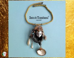 Belle Epoque Jewelry, Liberty Doll & Moon Sculpture Pendant Statement Golden Age Pearl Shell Charm