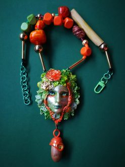 Handmade Forest Spirit Necklace, Green Witch Beaded Charm