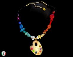 Artist Palette Pendant, Woman Painter Statement Jewelry, Beaded Handmade Sculpture Big Bold Chunky Necklace