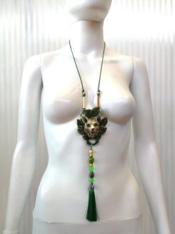 Statement Necklace - Animal Pendant Luxury Art Jewelry - Mountain Bear Forest Totem Sculptural Beaded Design