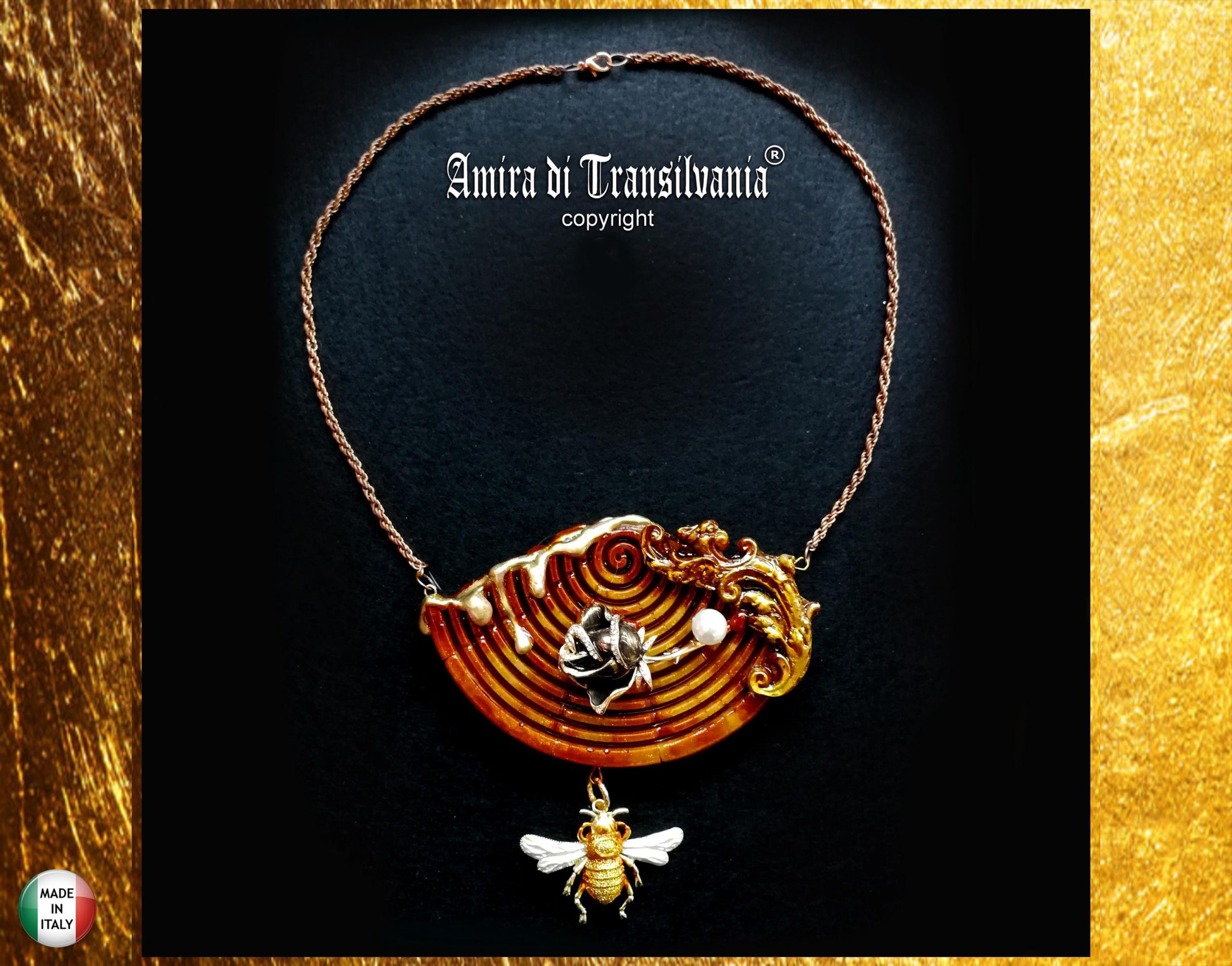 Queen Bee Necklace, Luxury Jewelry Baroque Flower, Gold Bumble Honey Nest Pendant Insect Charm