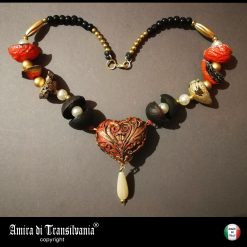 Sacred Heart, Burning Flame Ladies Jewel Chunky Natural Beaded Jewelry, Baroque Pendant Charm Collar