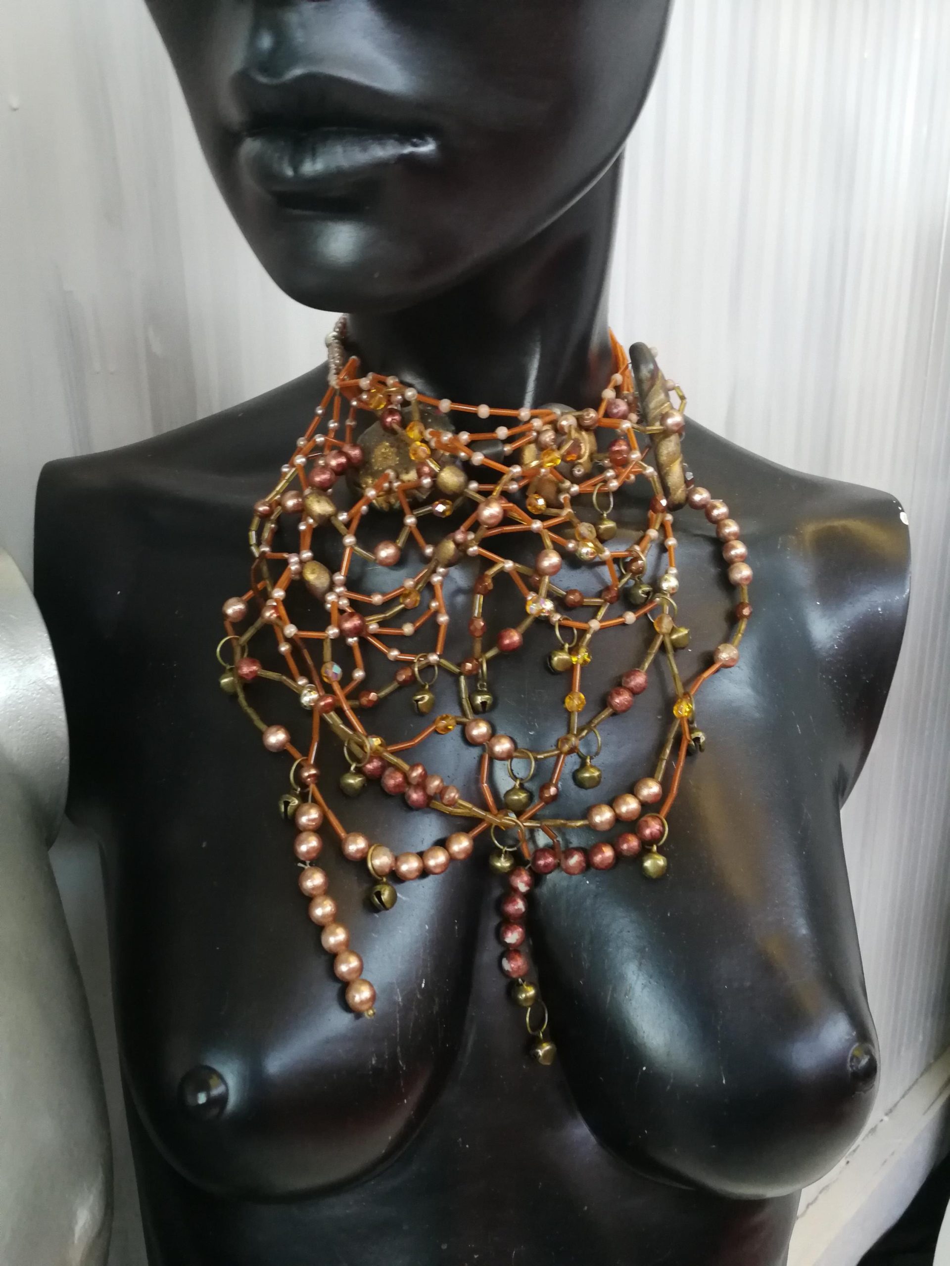 Handmade Lace Choker, Copper Pearl Bib Necklace, Marie Antoinette Jewelry