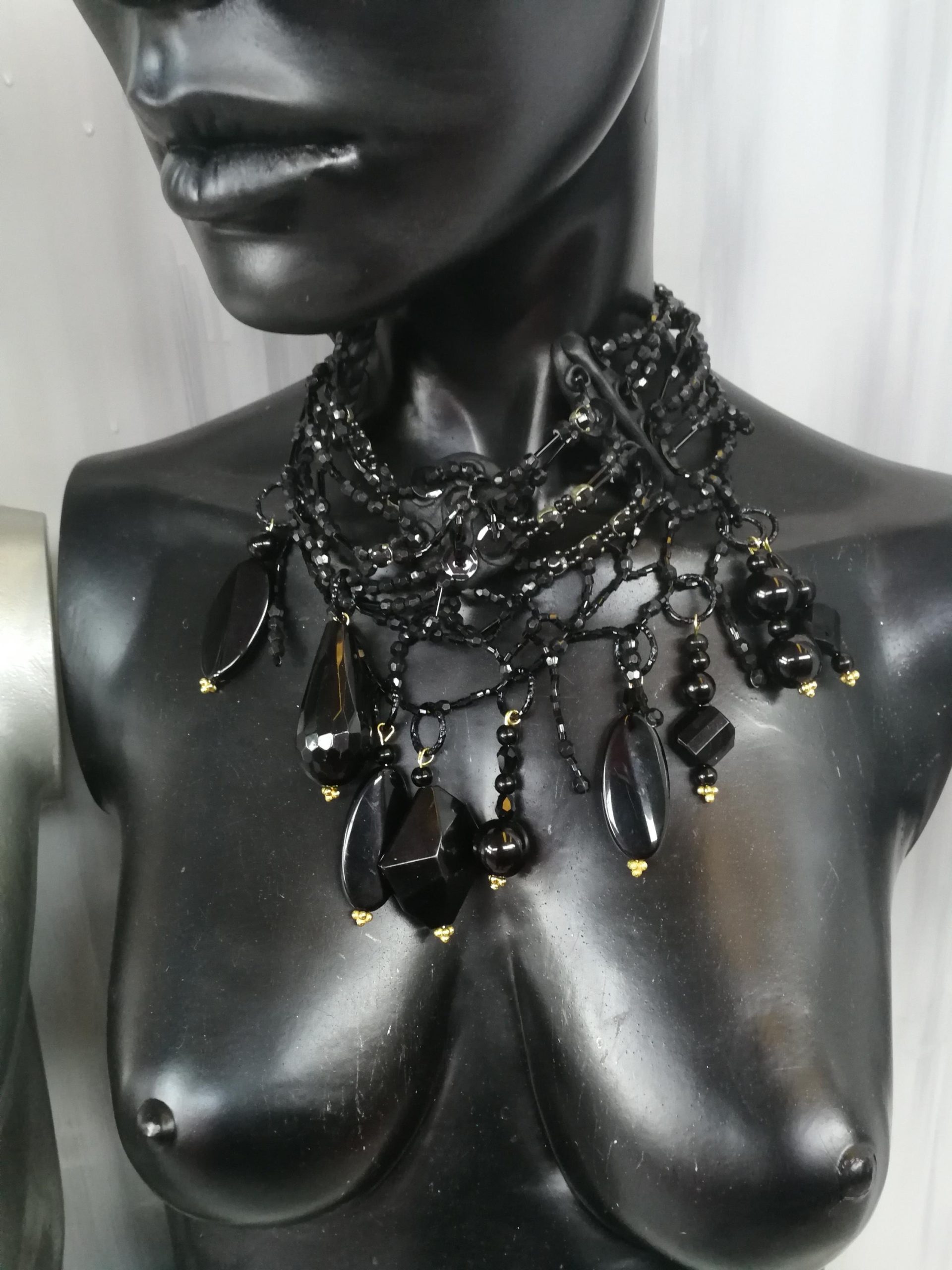 Gothic Beaded Choker, Embroidered Jewelry Bib, Victorian Necklace