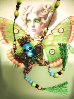 Sugar Skull Butterfly Crown Necklace, Gothic Macabre Jewelry