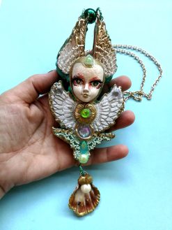 Art Deco Doll Head Pendant, Belle Epoque Necklace Charm