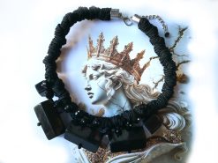 Handmade Italian Avant-Garde Black Stone Necklace, Chunky Collar