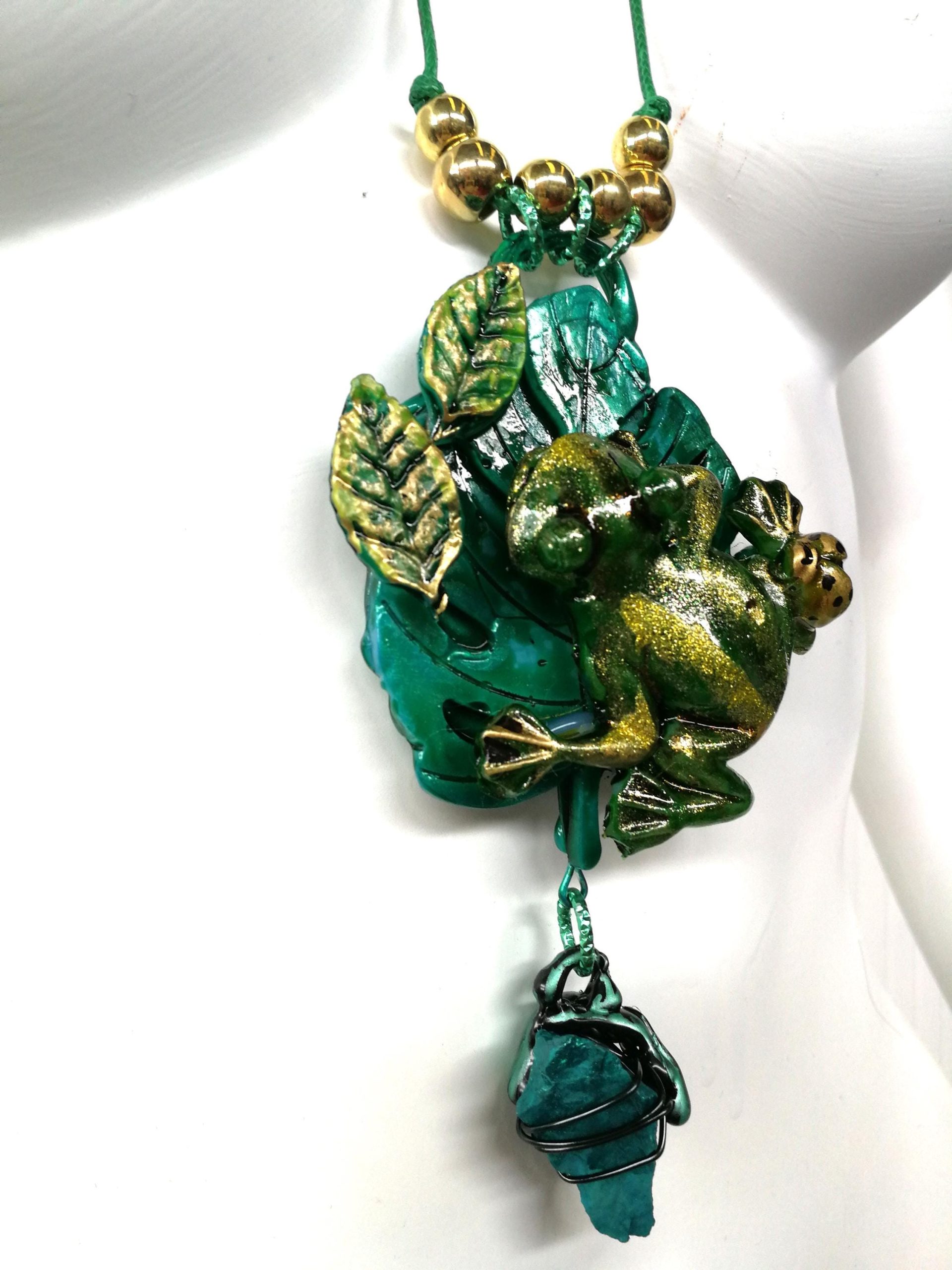 Witch Familiar Frog Necklace, Polymer Clay Amulet, Spirit Guide Jewelry